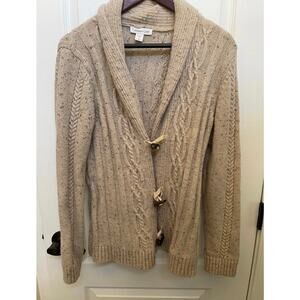 Coldwater Creek womens 60% wool cardigan sweater sz L (14) oatmeal color